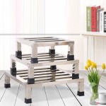 Heavy-duty stainless steel appliance riser bracket, 50x50x10cm, suitable for commercial use such as washing machines, refrigerators, and pallet racks. Silver.